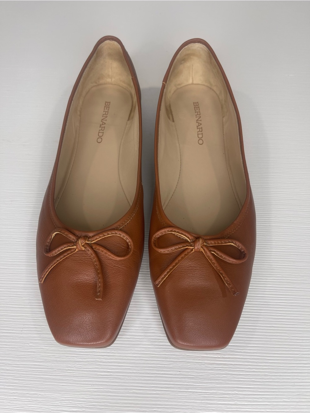 Bernardo Honey Brown Leather Bow Ballet Flats